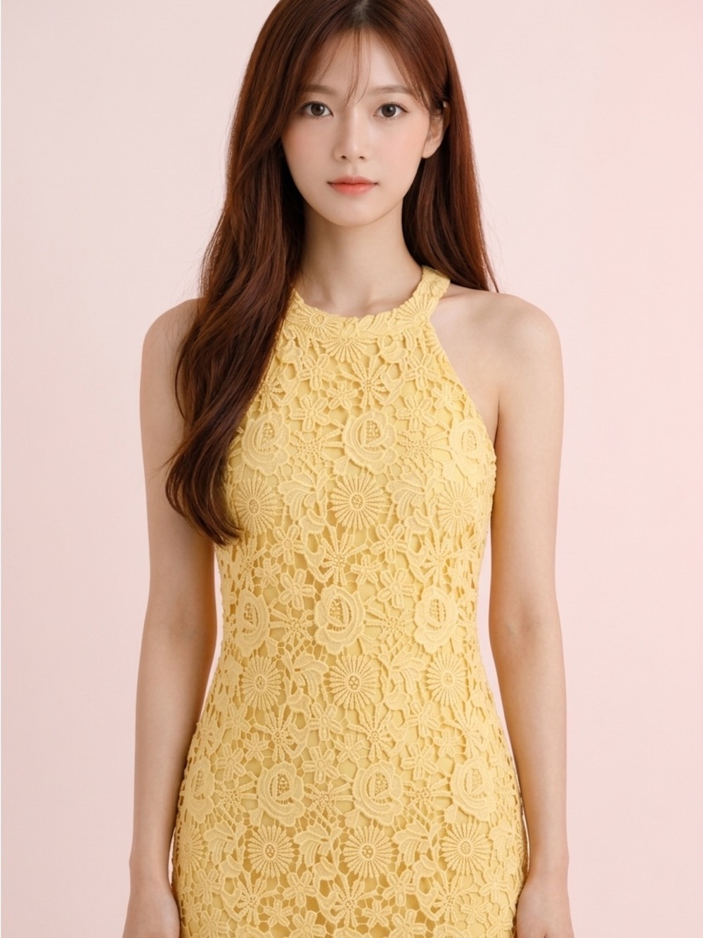 Lulus Butter Yellow Floral Lace Crochet Halter Coquettegirl Formal Mini Dress-XS